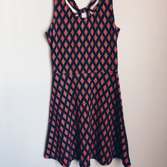 Navy & Coral Print Summer Dress - Picture 1 of 3